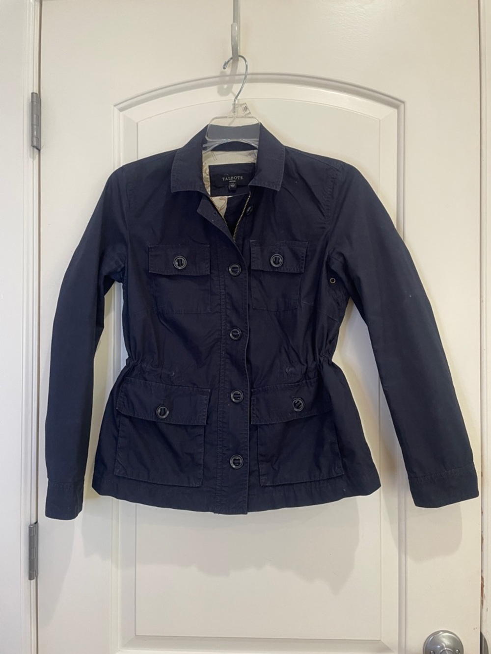 Talbots Navy Button-Front Cinch-Waist Utility Jacket